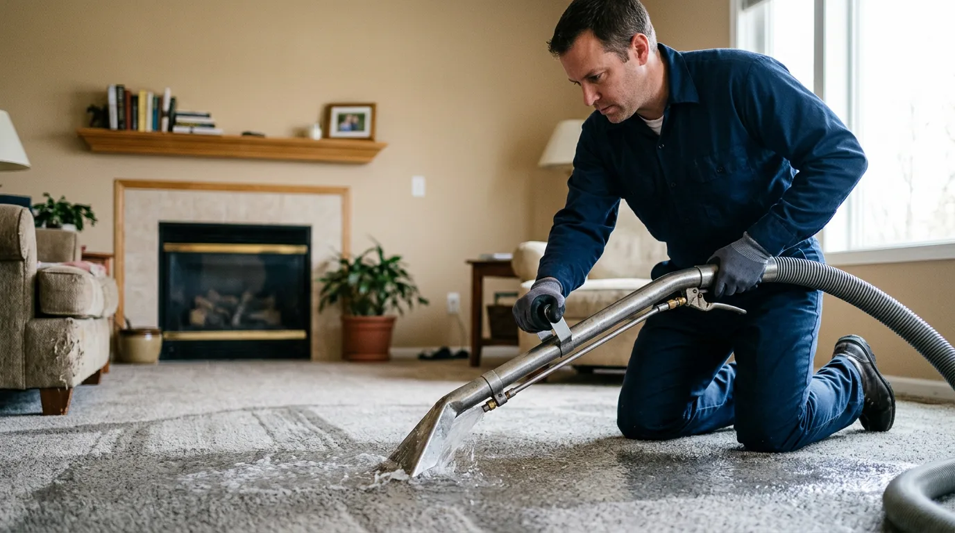 Water damage restoration technician working near Bison, KS